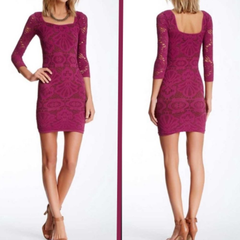 Free People Intimately Medallion Bodycon Dress 3/4 Sleeve